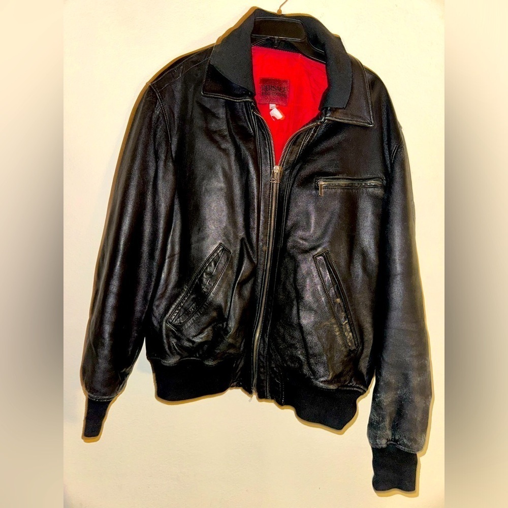 Versace jeans couture vintage men’s black distressed leather jacket L